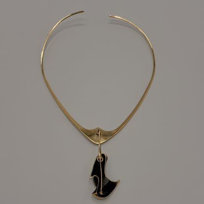 Estate 14k Ronald Hayes Pearson Pointed Neck Ring Necklace with 14k Black Opal Pendant