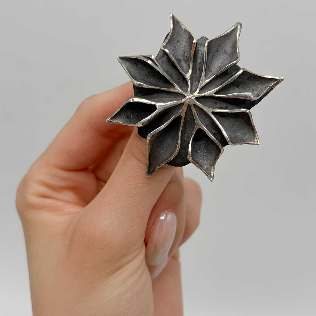 Estate Sterling Silver Ronald Hayes Pearson Snowflake Relief Brooch