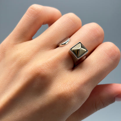 Estate Sterling Silver and Vermeil Pyramid Stud Ring by Saint Laurent