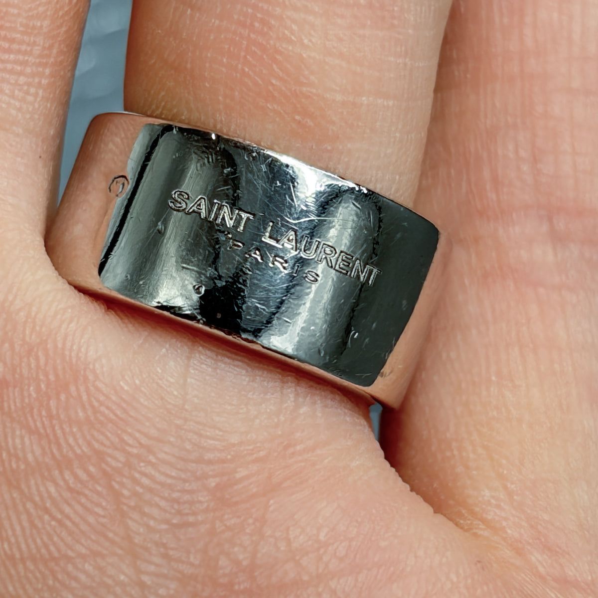 Estate Sterling Silver and Vermeil Pyramid Stud Ring by Saint Laurent