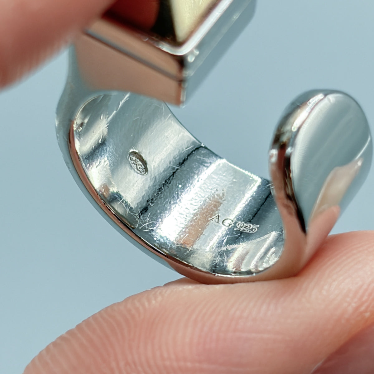Estate Sterling Silver and Vermeil Pyramid Stud Ring by Saint Laurent