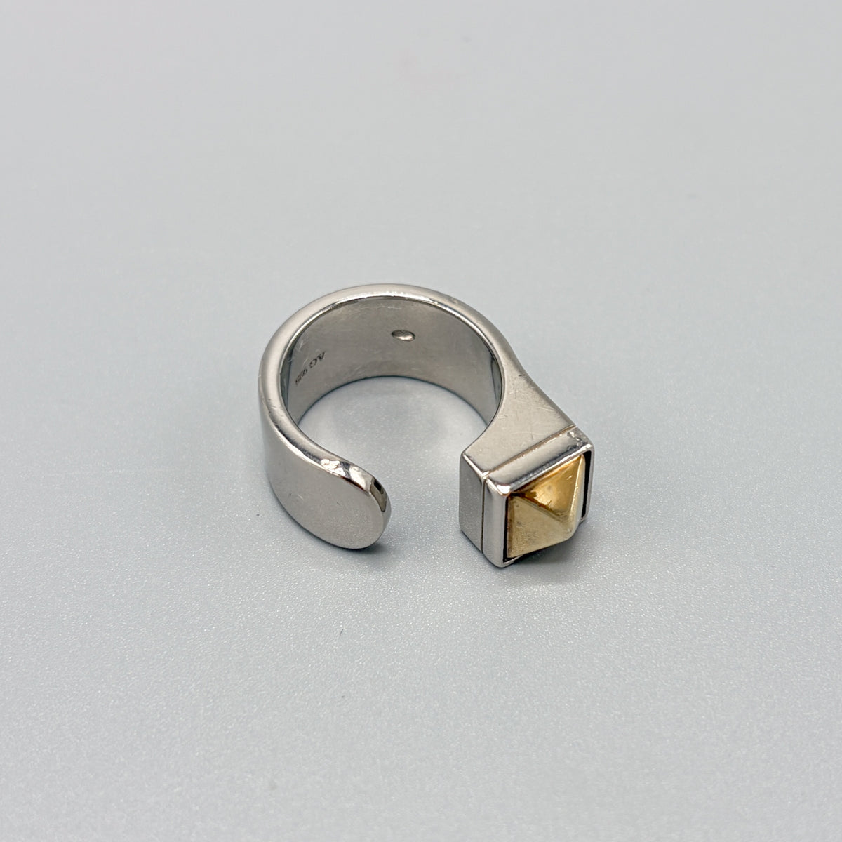 Estate Sterling Silver and Vermeil Pyramid Stud Ring by Saint Laurent