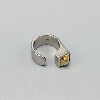Estate Sterling Silver and Vermeil Pyramid Stud Ring by Saint Laurent