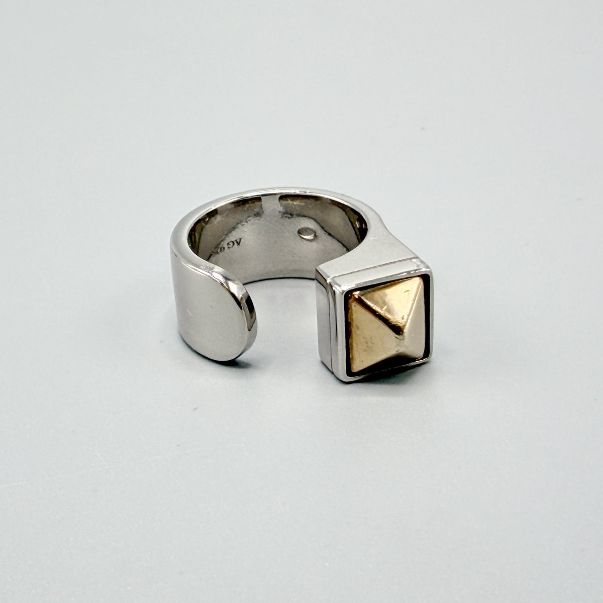 Estate Sterling Silver and Vermeil Pyramid Stud Ring by Saint Laurent