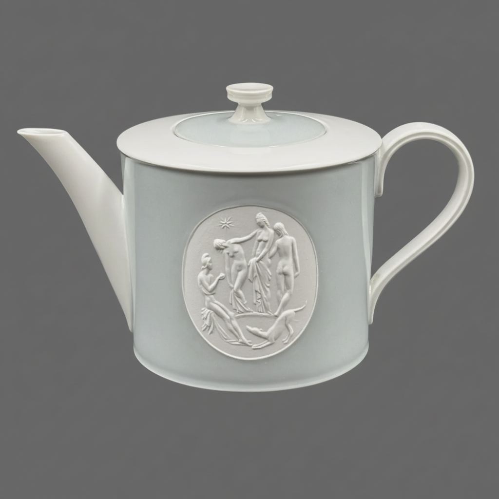 Estate KPM ARCADIA Pattern Gray & White Porcelain Teapot