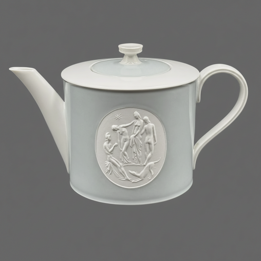 Estate KPM ARCADIA Pattern Gray & White Porcelain Teapot