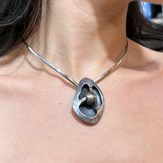 Estate Sterling Silver MCM Oyster Brooch by Sigi Pineda