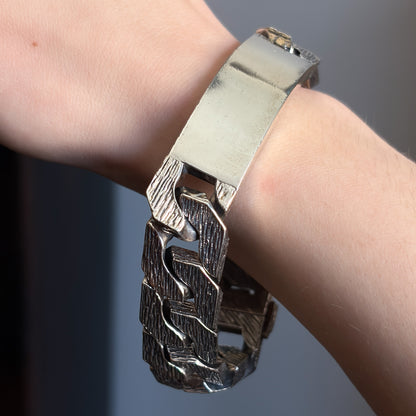 Estate Sterling Silver Brushed Curb Chain Identity Bracelet