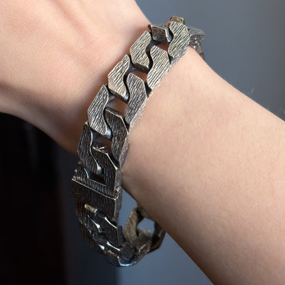 Estate Sterling Silver Brushed Curb Chain Identity Bracelet