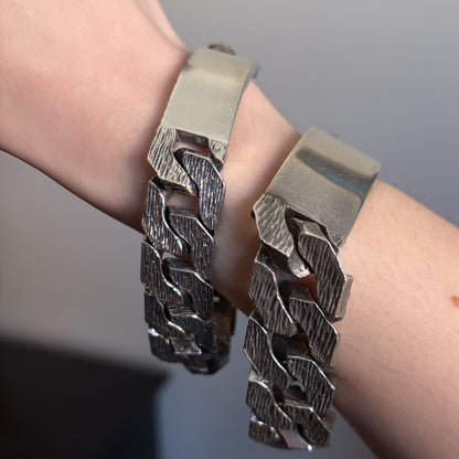 Estate Sterling Silver Brushed Curb Chain Identity Bracelet