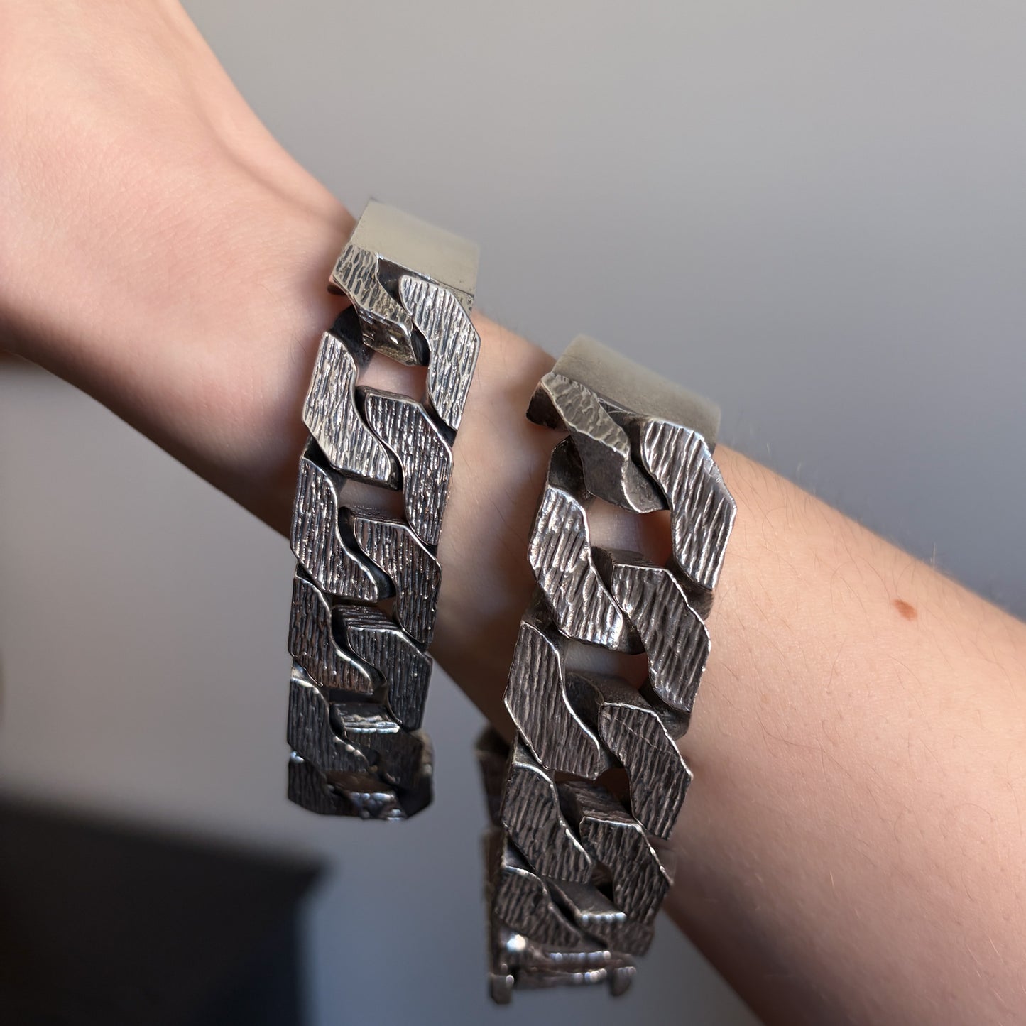 Estate Sterling Silver Brushed Curb Chain Identity Bracelet