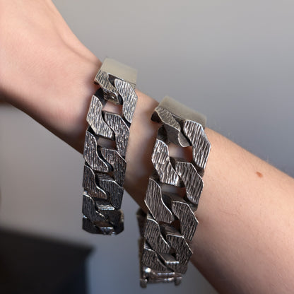 Estate Sterling Silver Brushed Curb Chain Identity Bracelet