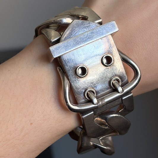 Estate Hermes Bookle Serie TGM Curb Chain Belt Clasp Bracelet