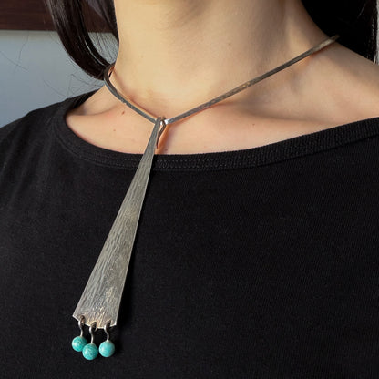 Estate Hans Hansen Sterling Silver Triangle Pendant with Three Amazonite Beads