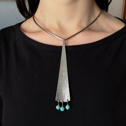 Estate Hans Hansen Sterling Silver Triangle Pendant with Three Amazonite Beads
