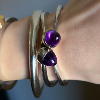 Estate Bent Knudsen Sterling Silver Bangle with Amethyst Bullet Cabuchon