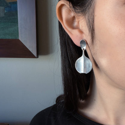 Estate Sterling Silver Modernist Lilypad Dangle Earrings by Hans Hansen