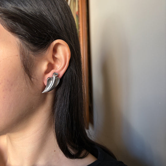 Estate Antonio Pineda 970 Silver Leaf Post Back Earrings