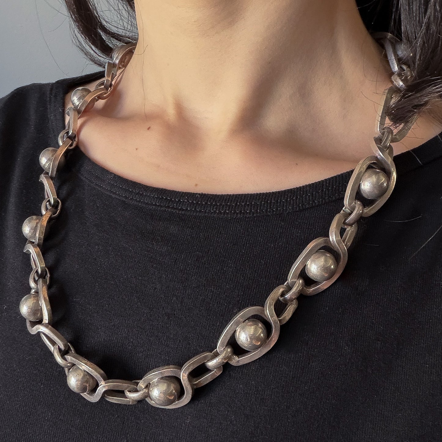 Estate Sterling Silver Eight Ball Necklace