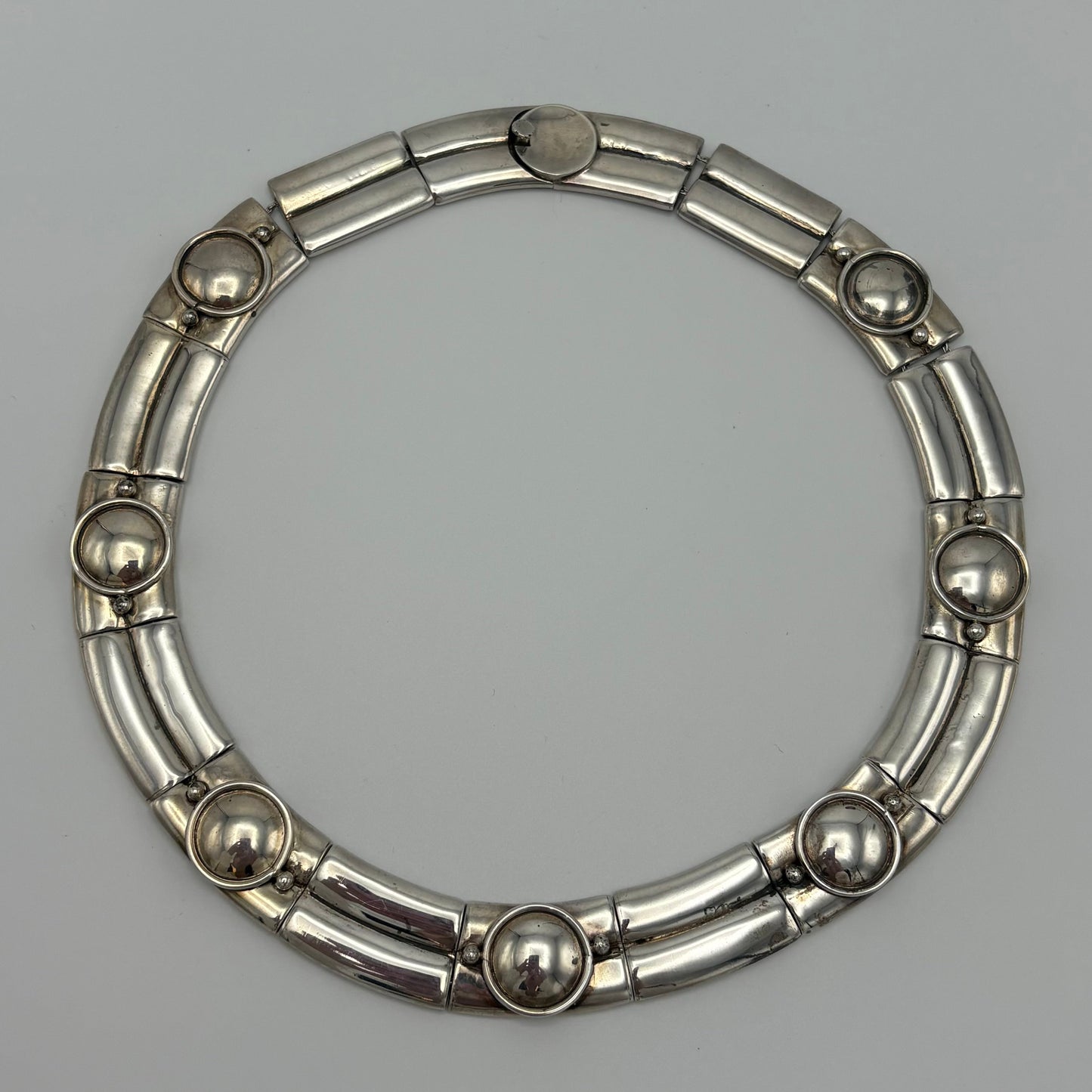 Estate Sterling Silver William Spratling Successors Modern Articulated Collar Necklace, invisible clasp