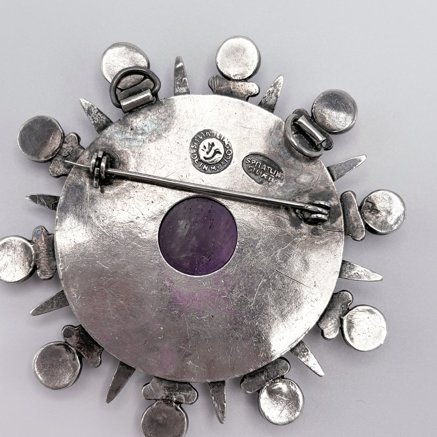 Estate Sterling Silver William Spratling Aztec Sun Brooch / Pendant