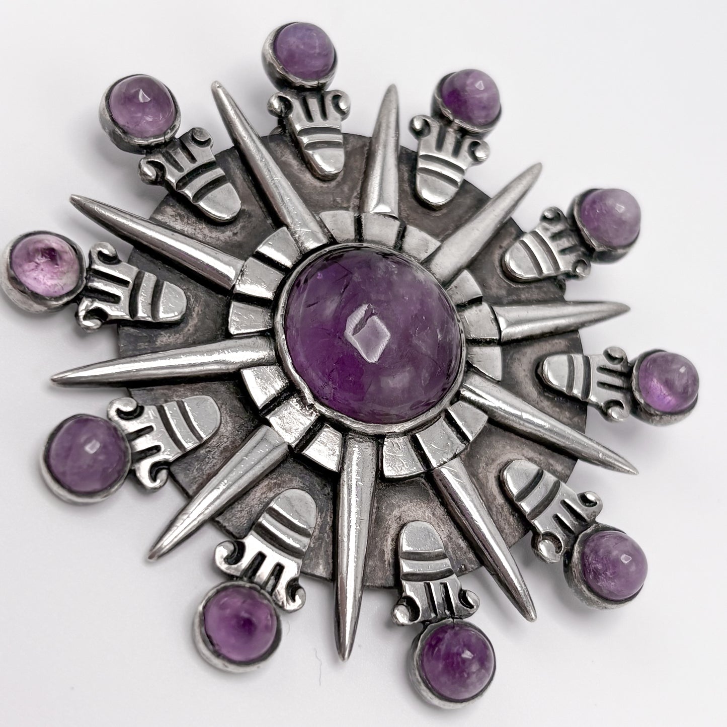 Estate Sterling Silver William Spratling Aztec Sun Brooch / Pendant