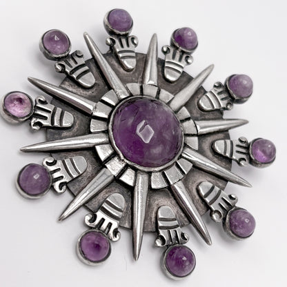 Estate Sterling Silver William Spratling Aztec Sun Brooch / Pendant