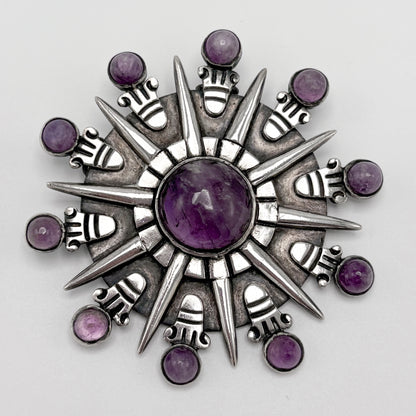 Estate Sterling Silver William Spratling Aztec Sun Brooch / Pendant