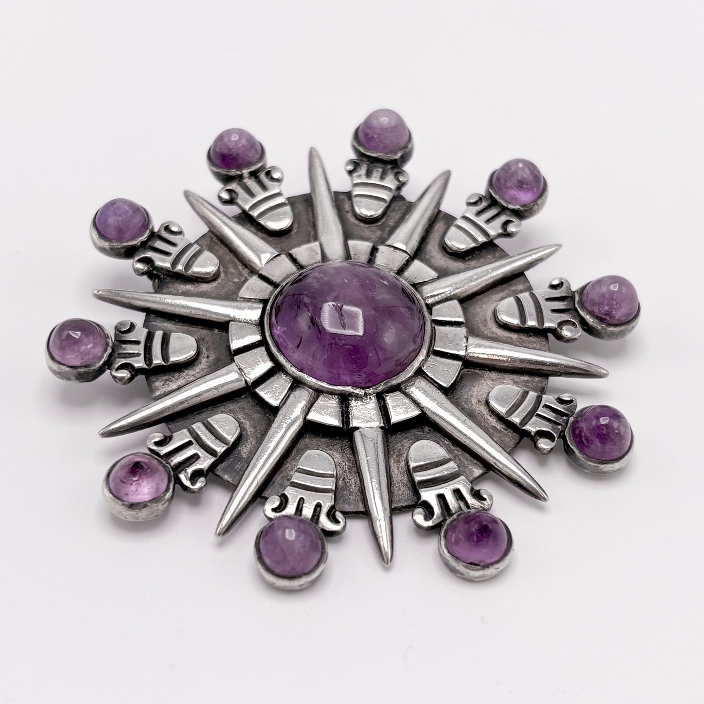 Estate Sterling Silver William Spratling Aztec Sun Brooch / Pendant