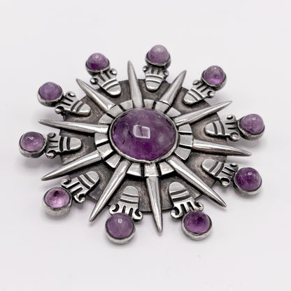 Estate Sterling Silver William Spratling Aztec Sun Brooch / Pendant