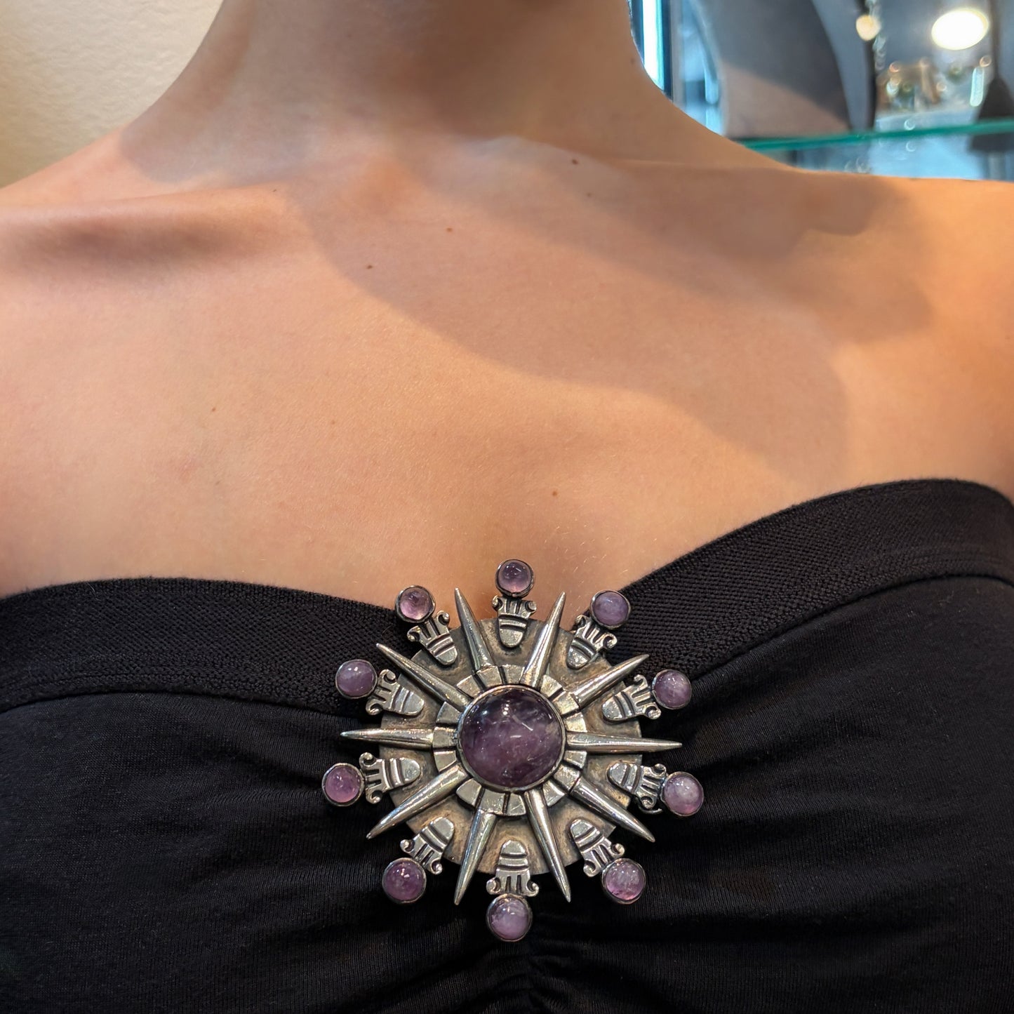 Estate Sterling Silver William Spratling Aztec Sun Brooch / Pendant