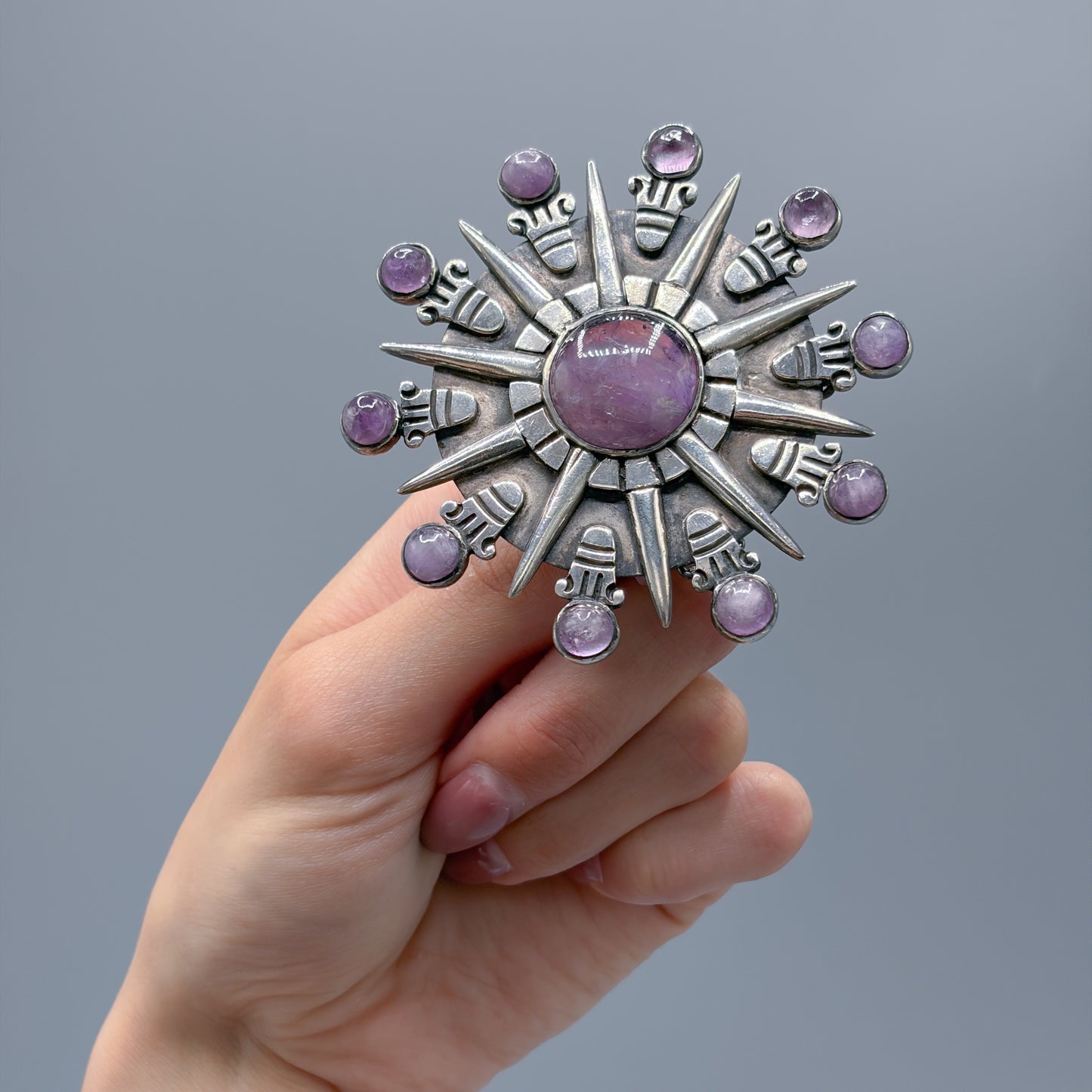 Estate Sterling Silver William Spratling Aztec Sun Brooch / Pendant