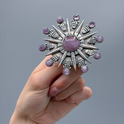 Estate Sterling Silver William Spratling Aztec Sun Brooch / Pendant