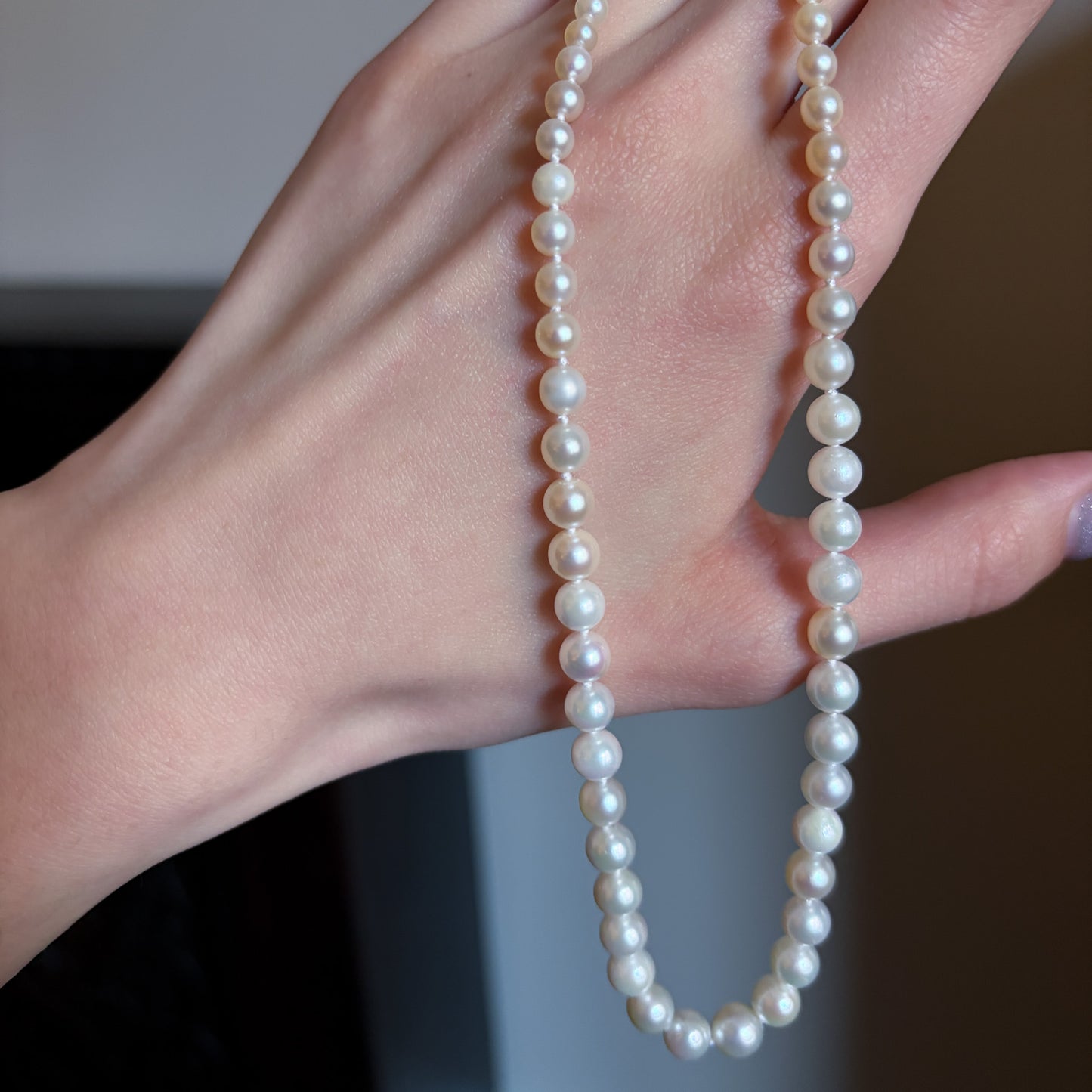 Estate Graduated Akoya Pearl Choker with 14KT White Gold Clasp