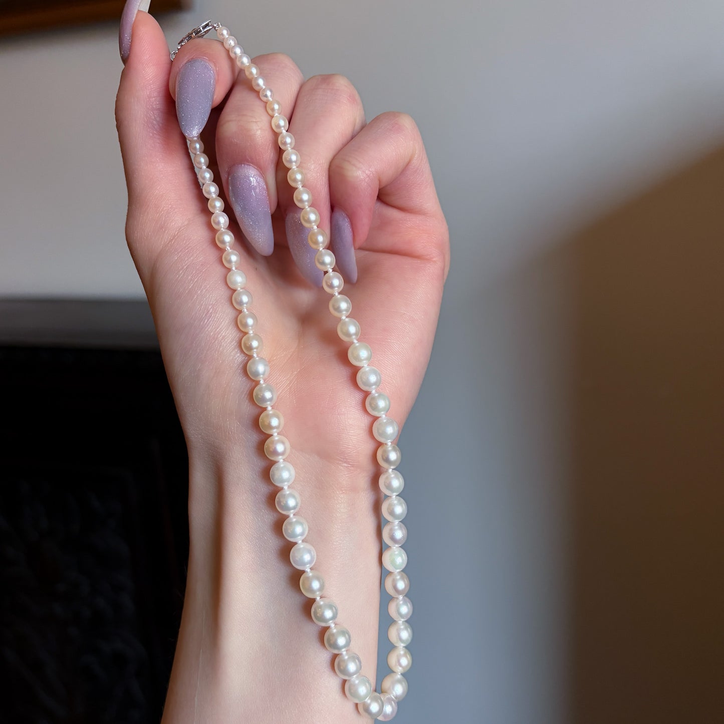 Estate Graduated Akoya Pearl Choker with 14KT White Gold Clasp