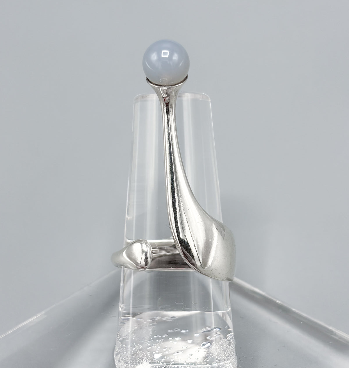Estate Sterling Silver Theresia Hvorslev Ring with Chalcedony Bead