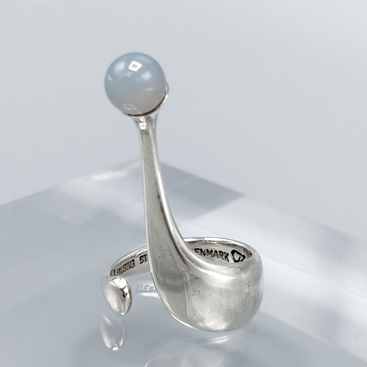Estate Sterling Silver Theresia Hvorslev Ring with Chalcedony Bead