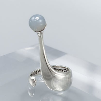 Estate Sterling Silver Theresia Hvorslev Ring with Chalcedony Bead