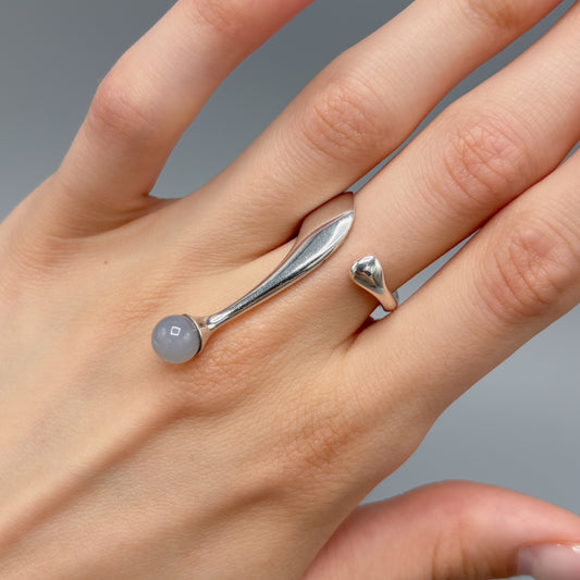 Estate Sterling Silver Theresia Hvorslev Ring with Chalcedony Bead