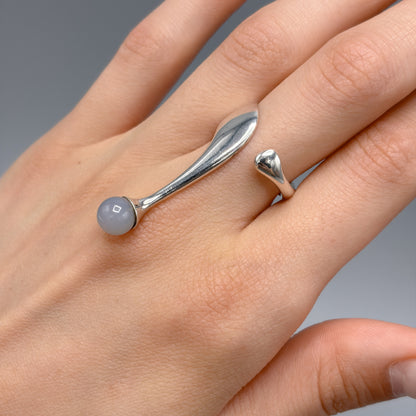 Estate Sterling Silver Theresia Hvorslev Ring with Chalcedony Bead