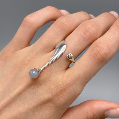 Estate Sterling Silver Theresia Hvorslev Ring with Chalcedony Bead