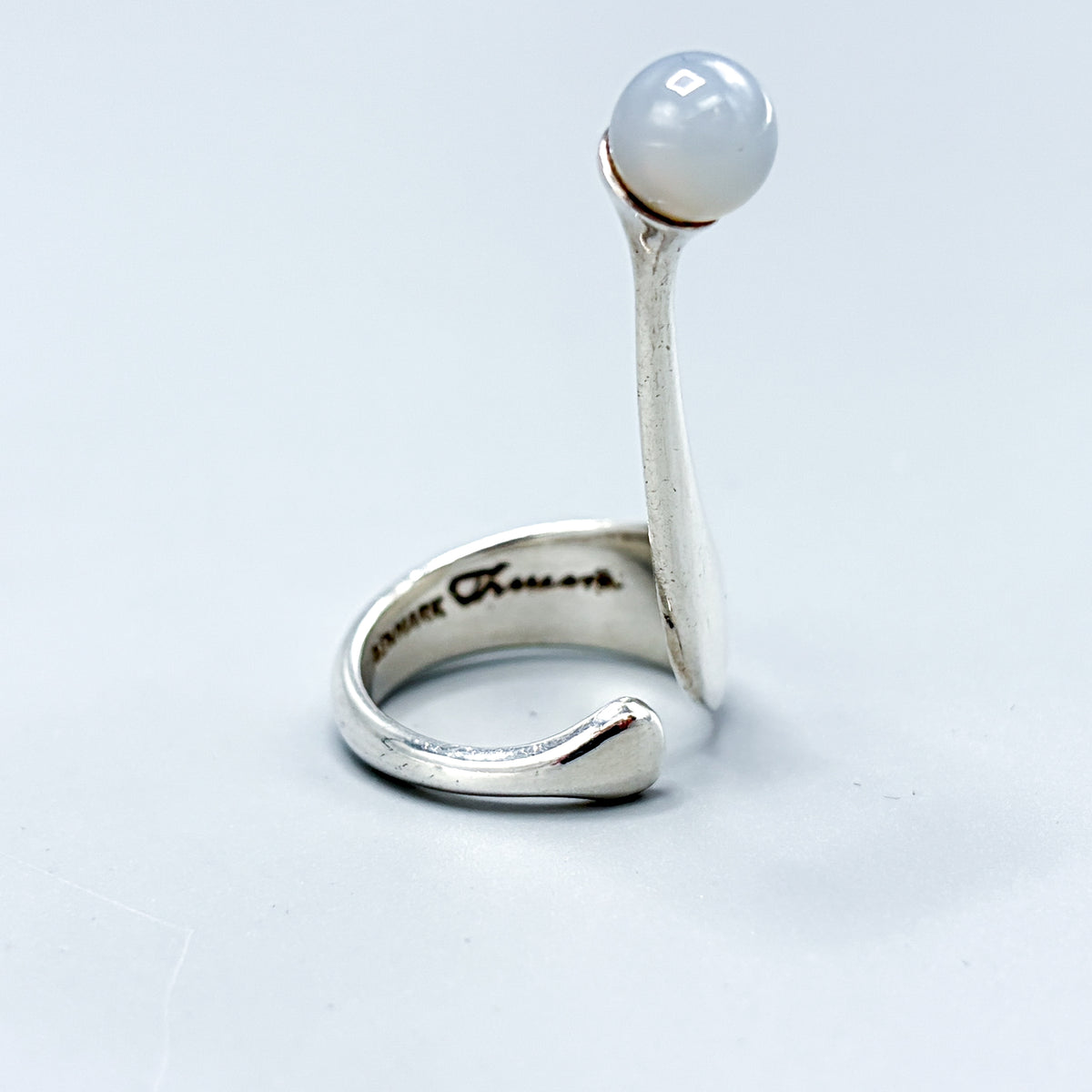 Estate Sterling Silver Theresia Hvorslev Ring with Chalcedony Bead