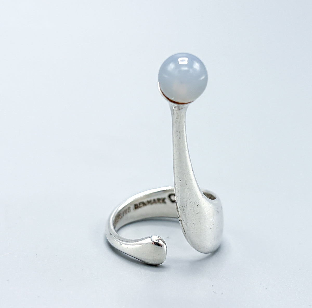 Estate Sterling Silver Theresia Hvorslev Ring with Chalcedony Bead