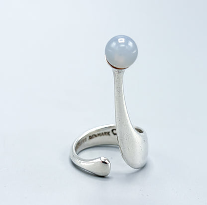 Estate Sterling Silver Theresia Hvorslev Ring with Chalcedony Bead