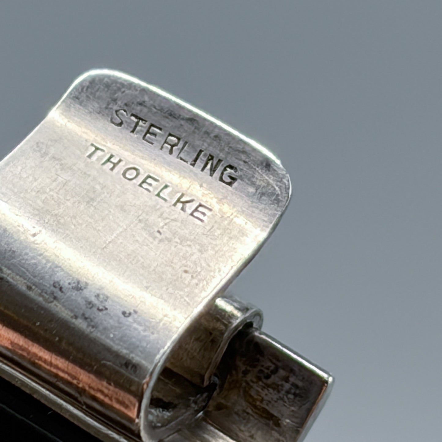 Estate Sterling Silver Link Bracelet High Relief and Barrel Onyx Stones by Thoelke