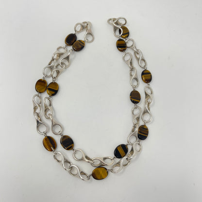 Estate Sterling Silver 3D Infinity Link Necklace with Tigers Eye
