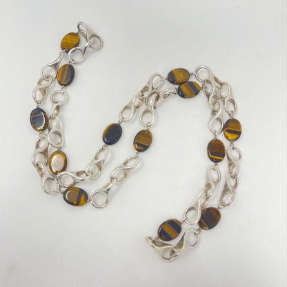Estate Sterling Silver 3D Infinity Link Necklace with Tigers Eye