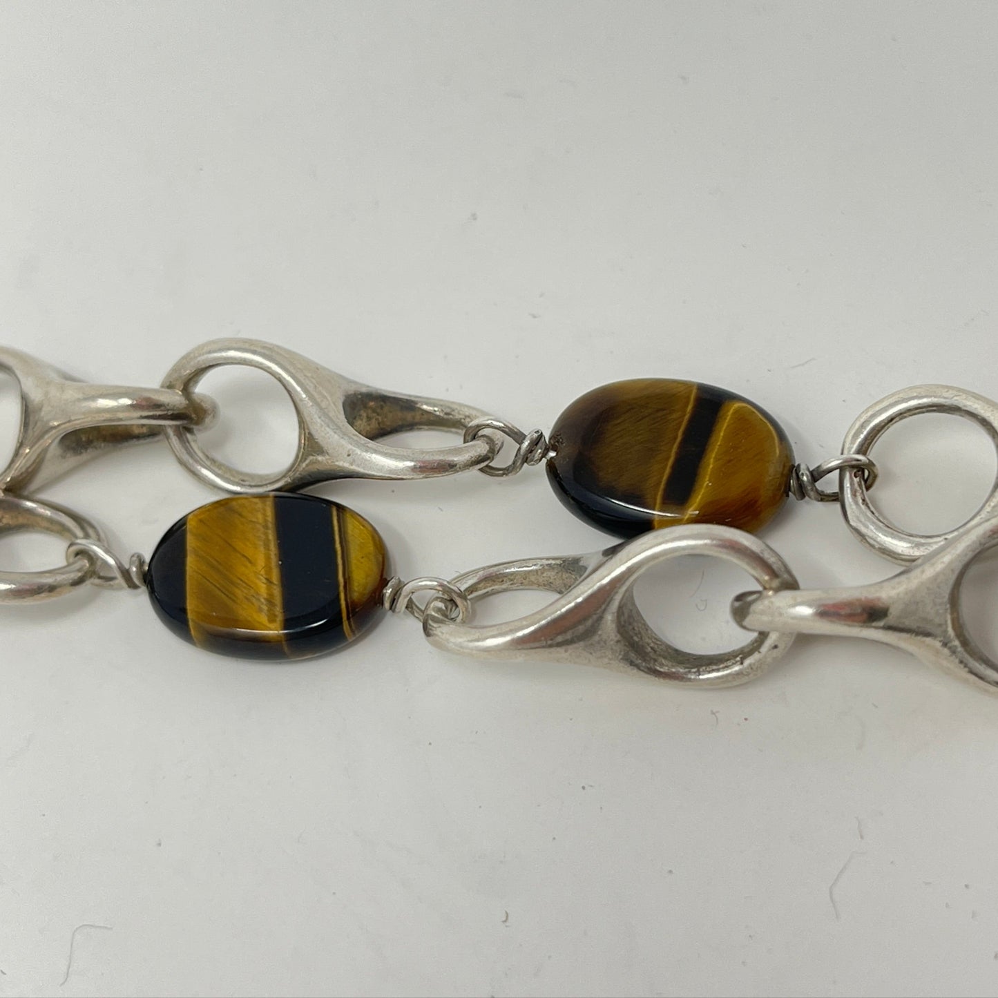 Estate Sterling Silver 3D Infinity Link Necklace with Tigers Eye