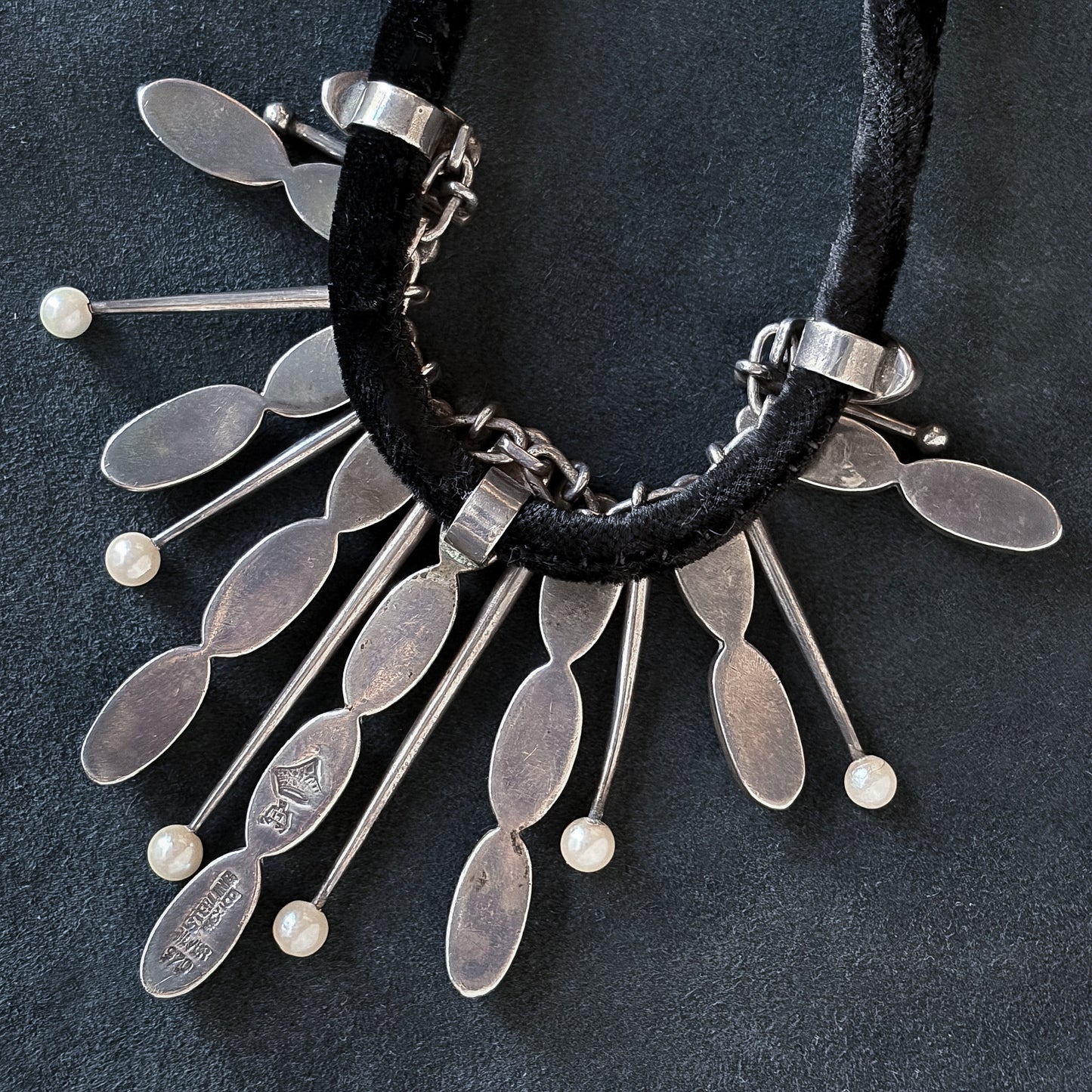 Estate Sterling Silver Tigers Eye and Pearl Necklace by Antonio Pineda