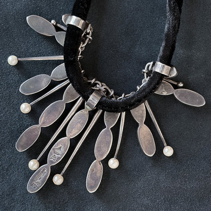 Estate Sterling Silver Tigers Eye and Pearl Necklace by Antonio Pineda